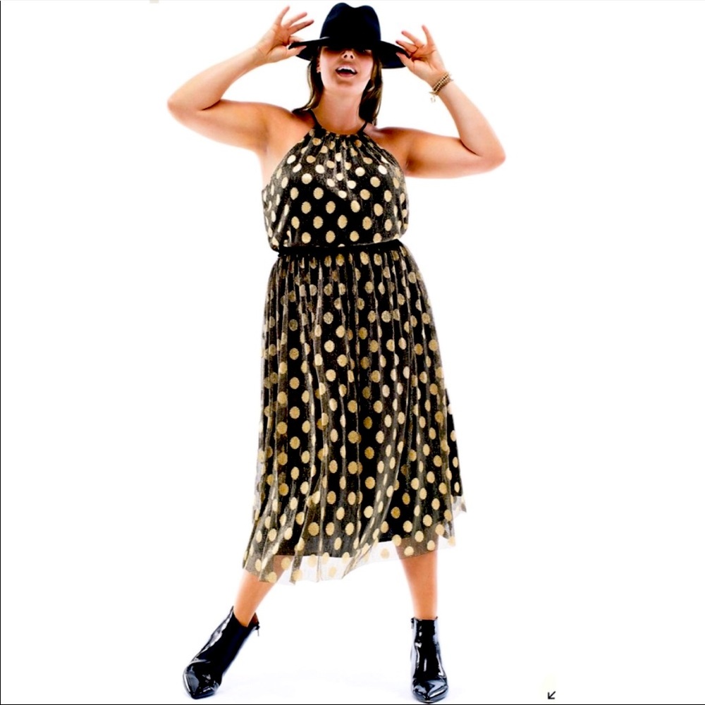 Anthropologie Sunday in Brooklyn Gold Confetti Halter Midi Dress 1x